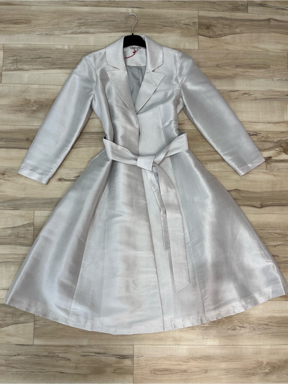 Frances Valentine Silver Shimmer Midi Wrap Dress with Tie Waist